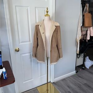 Utex Women's Tan Teddy Jacket with Cream Accents